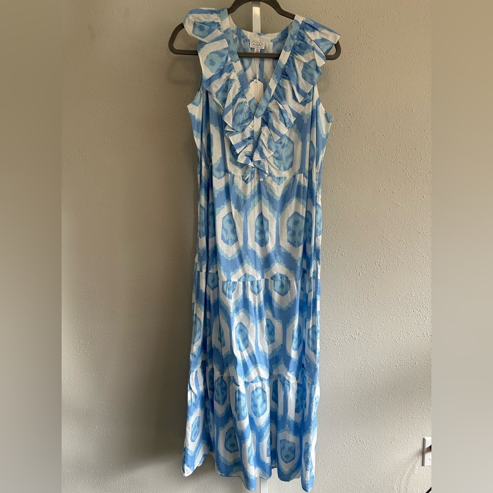 NWT Mudpie blue and white cotton maxi dress